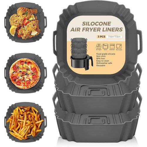 KALANKA-3 Pièces Silicone Moule Air Fryer Accessoires, Réutilisable Friteuse Air Chaud Silicone Papier Cuisson Friteuse Sans Huile Airfryer Panier Convient Pour Ninja Foodi Max Cosori Moulinex Tefal