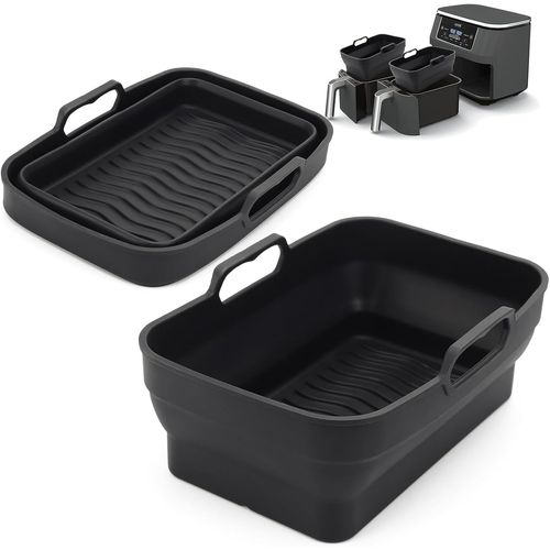 KALANKA-2 doublure moule silicone accessoires air fryer,réutilisable pliable friteuse plat Accessoire,Airfryer pour panier Instant Pot en Ninja foodi dual AF300EU 7.6 L/moulinex/Cecotec(noir)
