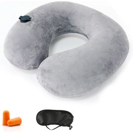 Oreiller Voyage Oreiller De Voyage Gonflable Forme H - Capuche Amovible - Gonflage 3 Secondes - Velours Cristal - Avion, Voiture, Bureau Oreiller Forme H