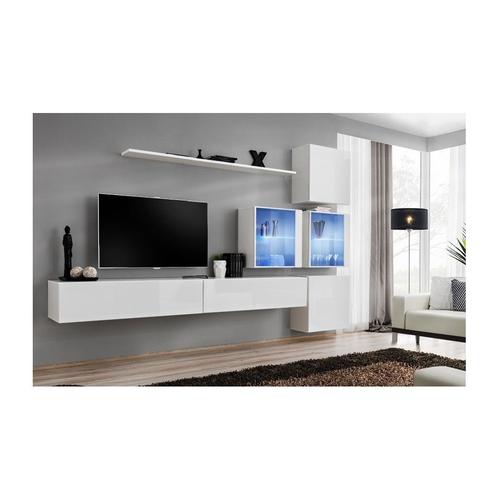 Ensemble Meuble Tv Mural - Switch Xix - 310 Cm X 200 Cm X 40 Cm - Blanc