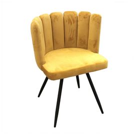 Chaise Ronde En Velours | L 53 X P 51 X H 80 Cm | Jaune |4 Pieds En Métal