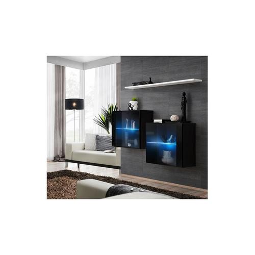 Ensemble Meuble Tv Mural - Switch Sb Iii - 130 Cm X 110 Cm X 30 Cm - Noir Et Blanc