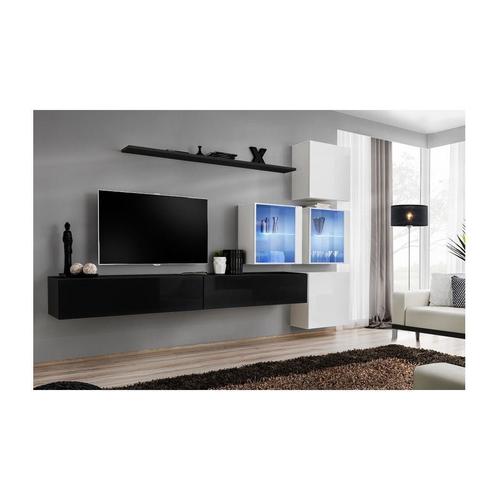 Ensemble Meuble Tv Mural - Switch Xix - 310 Cm X 200 Cm X 40 Cm - Noir Et Blanc