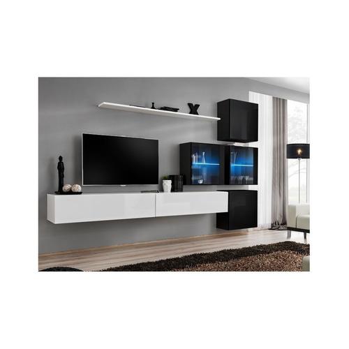 Ensemble Meuble Tv Mural - Switch Xix - 310 Cm X 200 Cm X 40 Cm - Blanc Et Noir