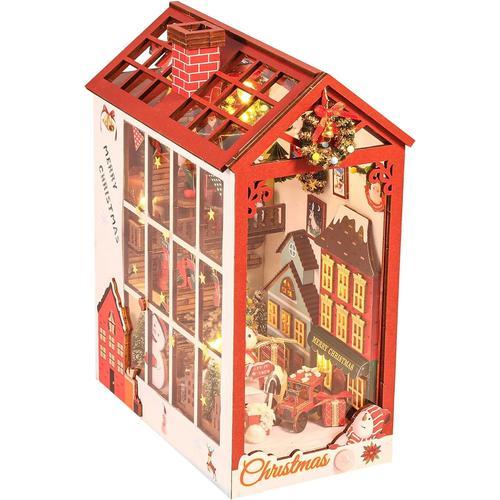 DIY Book Nook Kit Noël Puzzle 3D Bois Kit Serre Livre avec Musique et  Capteur de Lumière Kit de Maison de Poupées Miniatures pour Adultes et  Adolescent DIY Serre-Livres Décor