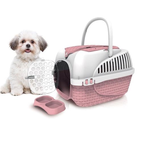 Cage De Transport Pour Animaux - 59 X 38 Cm - Rose