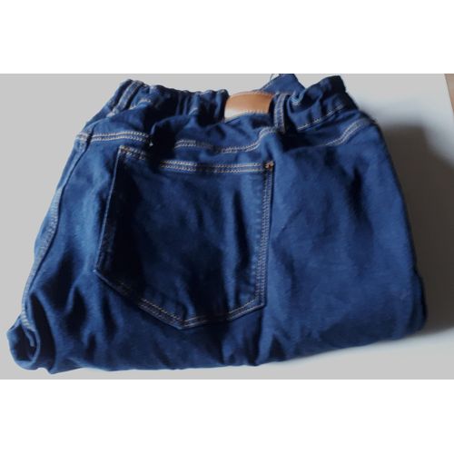 Jean Femme Kiabi Denim Regular Eco Conception Taille 54 - Ceinture À Passants Élastiquée Dos - Zip + Bouton Métallique - 2 Poches + Mini Poche Avant - 2 Poches Arrière - Bleu Marine