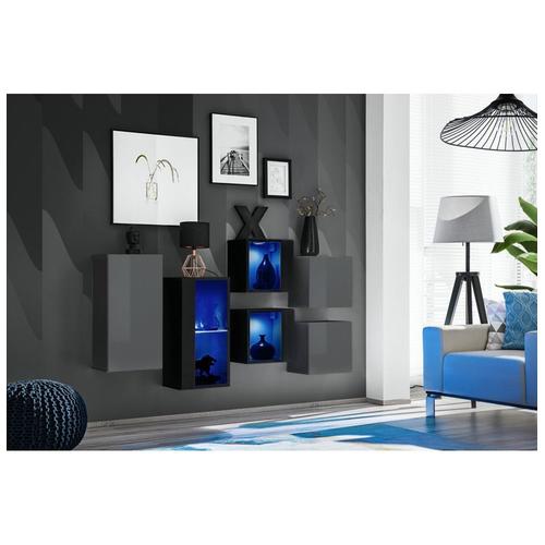 Ensemble Meuble Mural Switch Sb Iv - L 150 X P 30 X H 80 Cm - Gris Et Noir