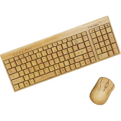 Clavier et souris sans fil en bambou ? Naturels, faits à la main, respectueux de l?environnement. Clavier compact avec 2 claviers. Souris à 3 boutons avec molette de défilement.