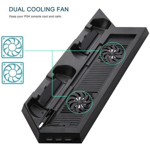 Support Vertical Avec Ventilateur Pour Station De Charge De Contrôleur Sony Ps4.2 Station De Refroidissement À 2 Ventilateurs Avec Deux Chargeurs