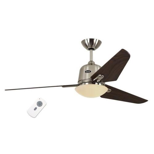 Ventilateur de plafond DC Eco AVIATOS BN-NB, moderne 132 Cm chrome brossé, pales noyer avec lampe ultra silencieux