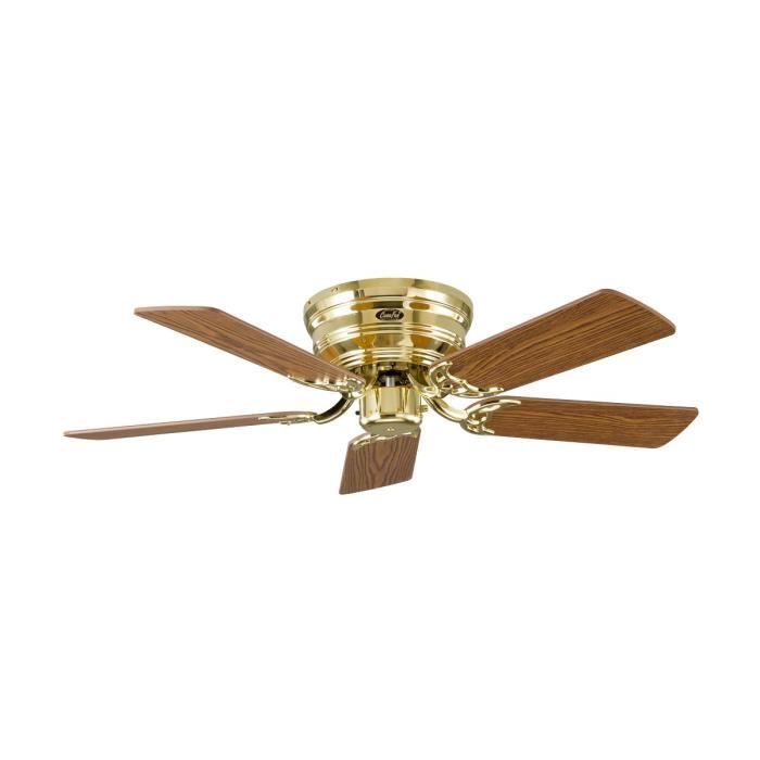 Ventilateur de plafond, Classic Flat, 103 Cm, Ultra plat, silencieux, pales chêne - hêtre et laiton poli, CASAFAN