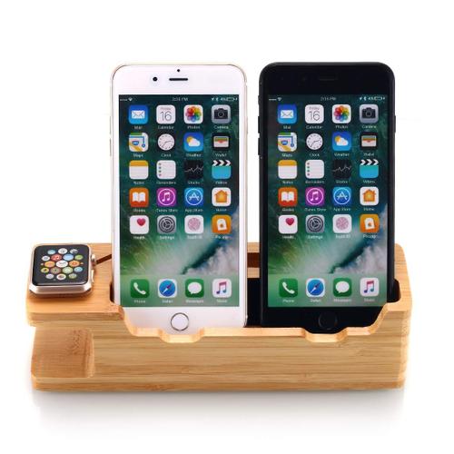 Support De Montre, Station De Charge En Bambou, Station De Charge En Bois, Support De Berceau Pour Apple Watch 38 Mm Et 42 Mm Et Iphone 6 6 Plus 5s 5 Se Pour Iphone 7/8 Iphone X