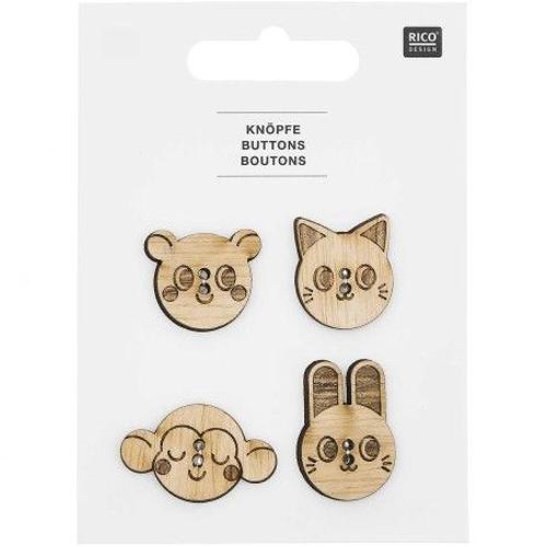 Boutons En Bois Tête D'animaux X4 De Rico Design : Une Touche De Charme Naturel Pour Vos Créations Bébé Blanc