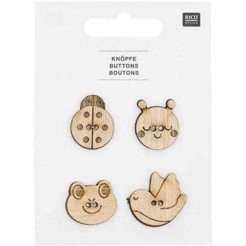 Boutons En Bois Tête D'animaux X4 De Rico Design : Une Touche De Charme Naturel Pour Vos Créations Bébé Blanc