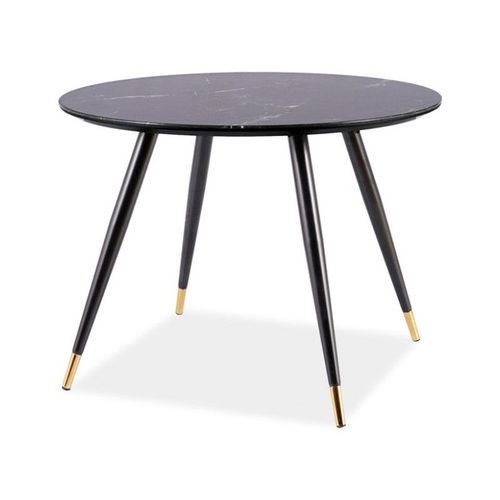 Table À Manger Ronde En Verre Effet Marbre Et Métal - 4 Couverts - D 100 X H 76 Cm