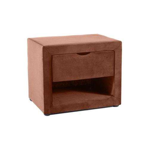 Table De Chevet En Velours Avec 1 Tiroir + 1 Niche - Marron - L 50 X P 35 X H 42 Cm