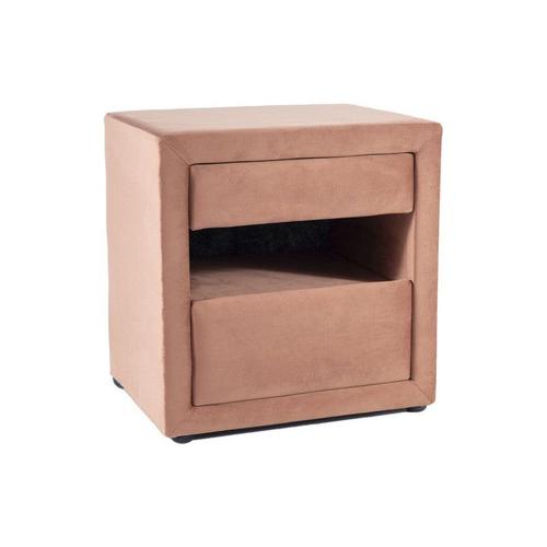 Table De Chevet En Velours Avec 2 Tiroirs + 1 Niche - Rose - L 52 X P 41 X H 54 Cm