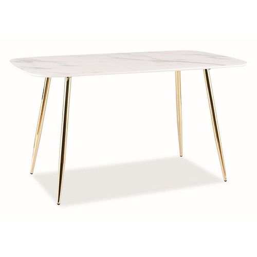 Table Rectangle Effet Marbre En Bois - Quatres Pieds En Métal Doré - 6 Couverts - L 140 Cm X P 80 Cm X H 75 Cm