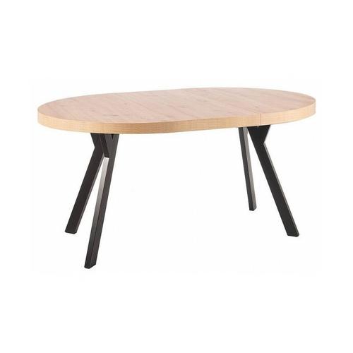 Table Extensible En Bois - Beige - Pieds En Métal Noir - 8 Couverts - D 100 Cm X H 76 Cm