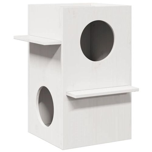 Vidaxl Maison Pour Chat Blanc 43x43x60 Cm Bois De Pin Massif