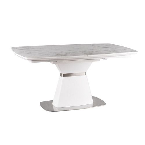 Table Extensible En Bois Et Céramique Effet Marbre - Blanc - Pieds En Acier - 10 Couverts - L 160 Cm X L 90 Cm X H 76 Cm