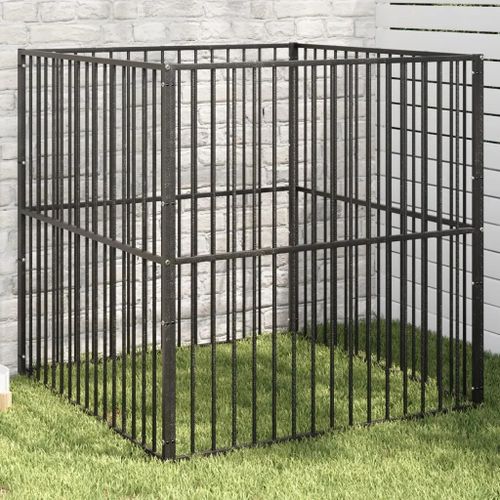 Vidaxl Parc Pour Chien 4 Panneaux Noir Acier Galvanisé