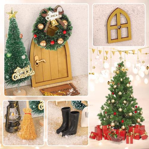 Accessoires de porte de Noël, ensemble de Noël, porte de gnome en bois avec  boîtes aux