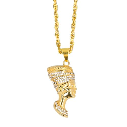Collier Chaine Pendentif Profil Pharaon 4x2cm Or