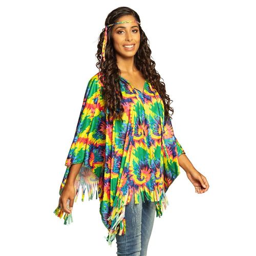 Déguisement Poncho Bandeau Psychédélique Femme