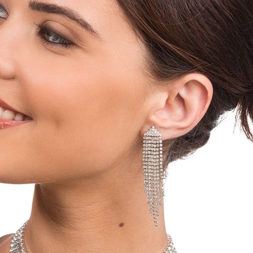 Boucles D'oreilles Cascade Strass 6.5cm Argent