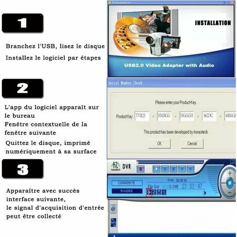 Vidéo Capture Audio Video USB 2.0 Convertisseur VHS Numérique Boîtier  d'Acquisition Capture Video de Magnétoscope Cassettes VHS C Hi8 Transfert  Enregistreur à DVD Compatible avec Win 10 S'arêern