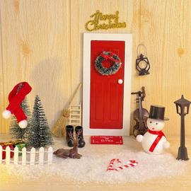 Kit Lutin Farceur de Noel, Les Lutins Farceurs, Porte des lutins en Bois,  avec Guirlande Lumineuse LED, Boîtes Aux Lettres Miniatures, Clôtures