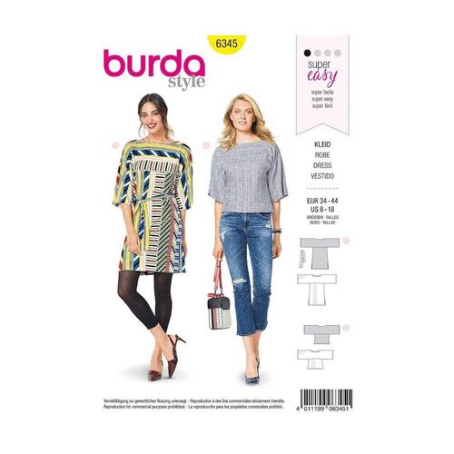 Patron Burda 6345 - Robe Et Tee-Shirt Pour Femmes De 36 À 46