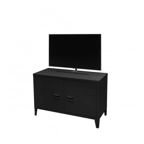 Meuble Tv En Métal "Industriel Black" - Noir - L 100 X L 40 X H 53 Cm