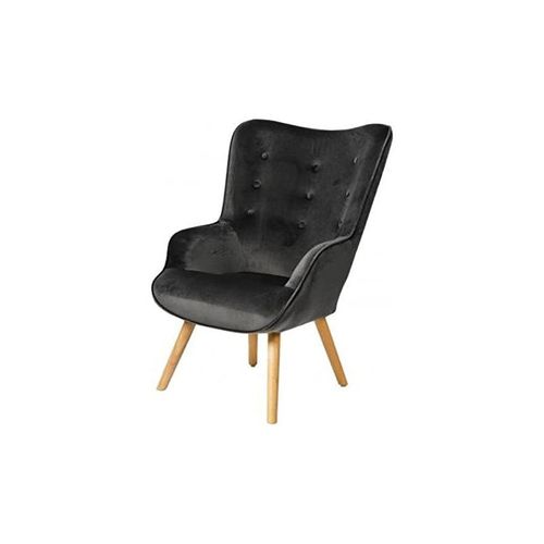 Fauteuil "Noor" En Velours Avec Pieds En Bois - Gris Foncé - L 72 X L 65 X H 99 Cm
