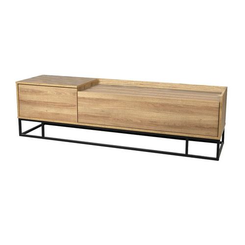 Meuble Tv En Bois Et Métal Avec 1 Tiroir + 1 Porte "Yossi" - Marron/Noir - L