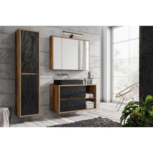 Ensemble Meuble Vasque + Armoire Miroir + Grande Armoire - 100 Cm - New York Concrete