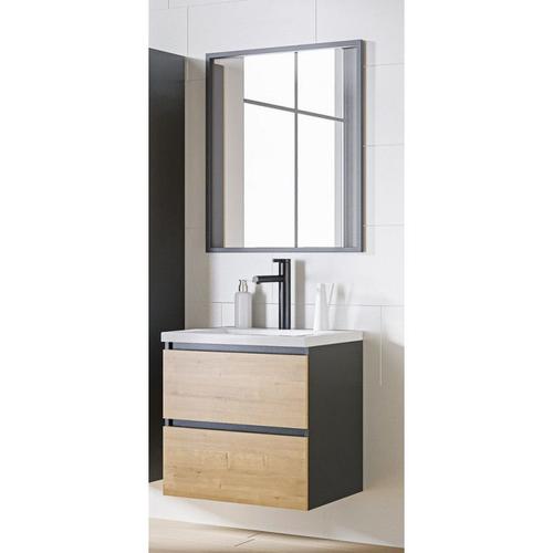 Ensemble Meuble Vasque + Miroir - 60 Cm - Stéphanie Grey Oak