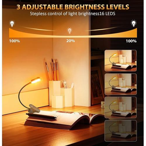 9 Led Lampe de lecture rechargeable Lampe de lecture 12 niveaux de  luminosité, Clip lampe clip pour livres, liseuses, Kindle, Lecture au lit