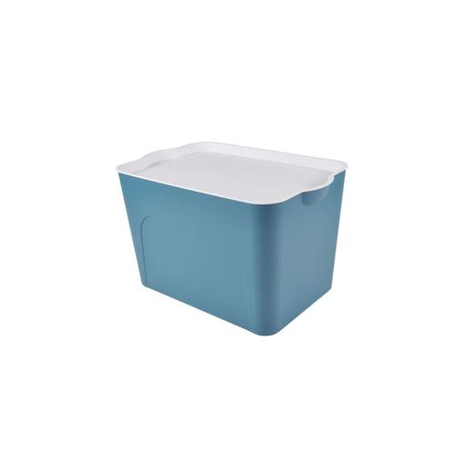 Box avec couvercle en plastique - 26L - Bleu et blanc - L 40 x l 27 x H 24,5 cm