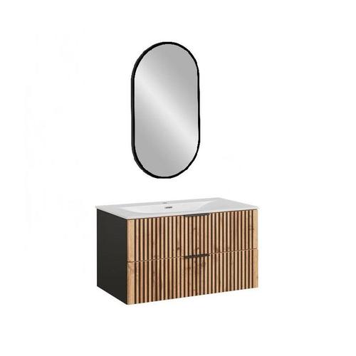 Meuble Vasque À Encastrer + Miroir Led - 80 Cm - Sylve Black Wotan