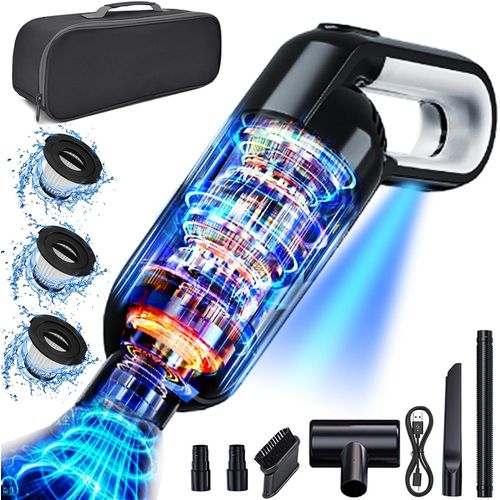 Aspirateur à Main,120W 16000PA/15000PA Mini Aspirateur sans Fil Portable à 2 Vitesses,avec Lampe LED,Aspirateur Voiture Puissant avec Moteur sans Balais,Sac de Stockage,pour Maison,Table,Animaux,Car