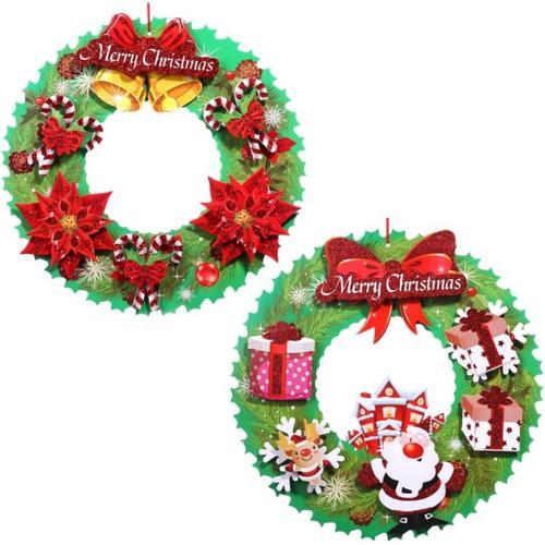 2 couronnes de porte de Noël, couronne décorative en papier 3D, couronne de Noël créative, pour porte d'entrée, cheminée et décoration murale pour fête de Noël (Double Bell Blossom + Snowflake Elder)