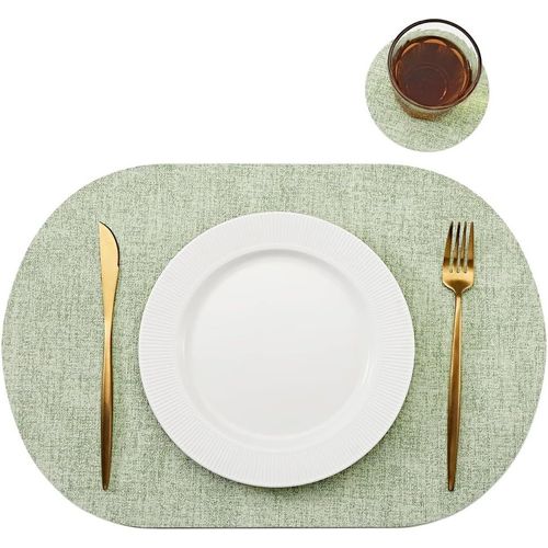 Lot De 6 Sets De Table Ovales En Simili Cuir,Résistants À La Chaleur Et Imperméables (Vert)