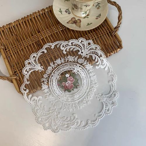 Lot De 2 Sets De Table Rétro En Dentelle Brodée De Fleurs Françaises Vintage Pour Décoration De La Maison,Blanc Cassé (Blanc,Diamètre 28 Cm)