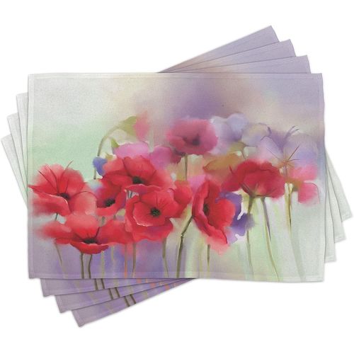 Fleur Lot de Sets de Table en 4 pièces,Fleurs de Printemps Romantique,Tissu Lavable pour Salle à Manger et Cuisine,Standard,Lavande Rouge