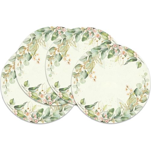 Lot De 4 Sets De Table Feuilles D'eucalyptus,Rond,Feuilles Et Fleurs Sets De Table,Rond,Ø 37 Cm,Décoration De Table Pour Intérieure,Cuisine,Vacances,Fête