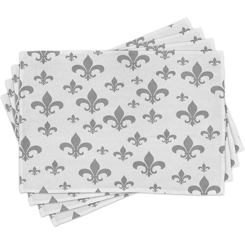 Fleur De Lis Lot De Sets De Table En 4 Pièces,Rétro Vintage Royal,Tissu Lavable Pour Salle À Manger Et Cuisine,Standard,Gris Clair Blanc