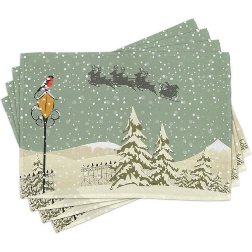 Noël Lot De Sets De Table En 4 Pièces,Père Noël Renne,Tissu Lavable Pour Salle À Manger Et Cuisine,Standard,Gris Rouge